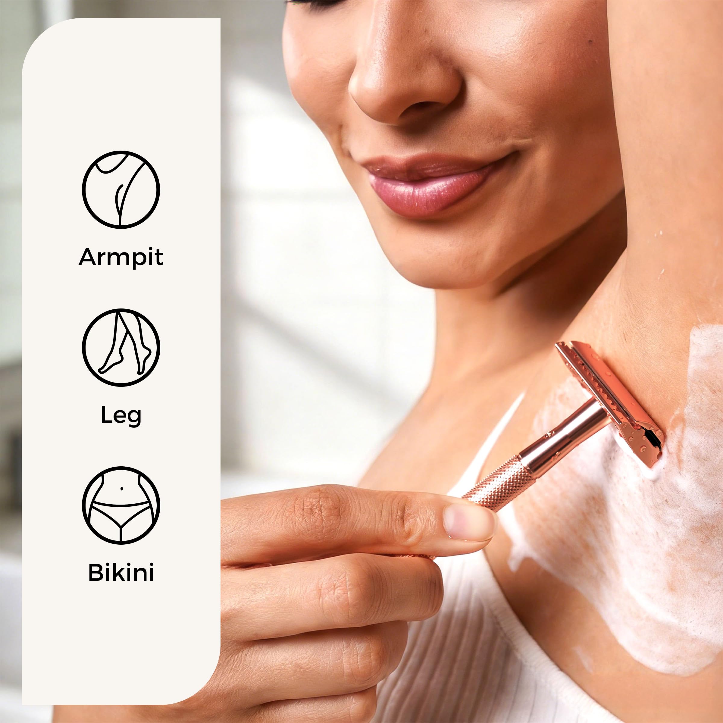 ZOMCHI Single Blade Razors for Women – Reusable Ladies Razor for Legs with 5 Double Edge Safety Razor Blades, Eco-Friendly Manual Shaving Razor - Rose Gold