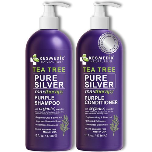 Skiennix Tea Tree Purple Shampoo & Conditioner Set - Professional Anti-Brass Toner for Blonde & Gray Hair | Sulfate-Free, Refreshing Rosemary & Aloe Formula