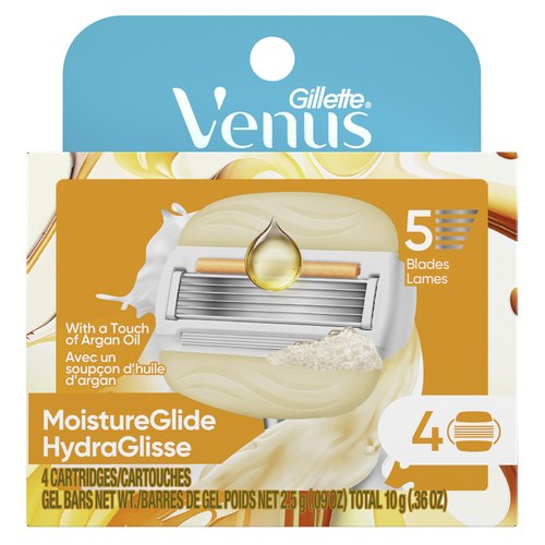 Venus MoistureGlide Women's Razor Blades, With Built-in Shave Gel Bars, 4 Razor Blade Refills, Holiday Gifts for Women