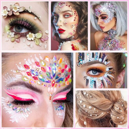 Rhinestones Face Glue for Cosplay Makeup, Shynek 2PCS Body Glue Waterproof Eye Glitter Hair Adhesive Spirit Adhesive for Halloween Costume Wig Face Gems Eye Body Glitter