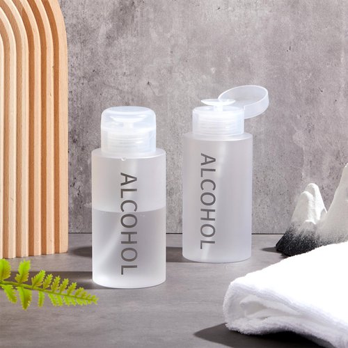 Layhit 3 Pcs 10 oz Alcohol Pump Dispenser Bottle Alcohol Push Down Liquid Dispenser Empty Pumping Bottle Refillable Cosmetic Container for Personal, Salon, Nail Care, Hospital Use (Gray)