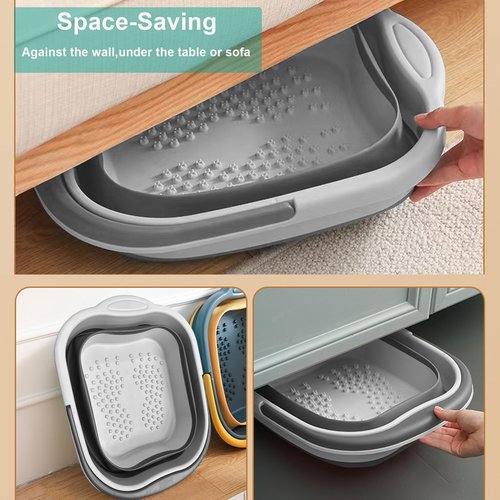 Leemeimei Collapsible Foot Soak Tub 15L(4 GL) with Handle, Bath Massager for Dry Cracked Feet, Plastic Grey Foot Bucket
