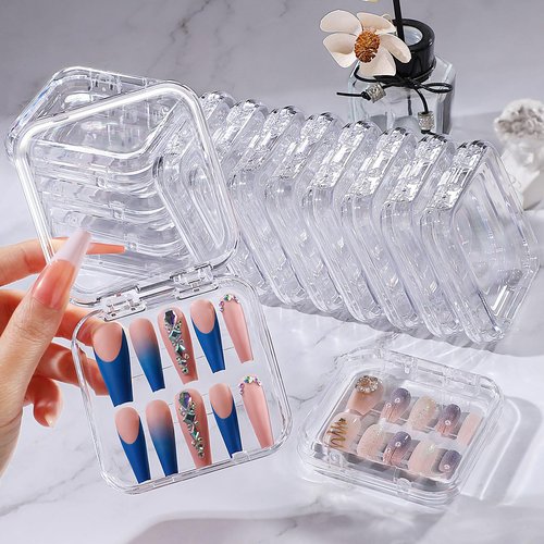 Udefineit 27PCS Press on Nail Boxes with 5M Nail Tape, Clear Acrylic Nail Display Box for Storage Nail Tips Press on Container Plastic Empty Packaging Boxes for Nail Art Home Beauty Salon