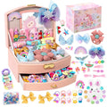 Qopoto Hair Accessories Kits for Girls, Hair Set for Girls Including Gift Box/Hair Clips/Hair Barrettes/Hair Ties/Hair Bows, Little Girls Teen Girl Birthday Gifts Age 4-15 (Pink with Case)
