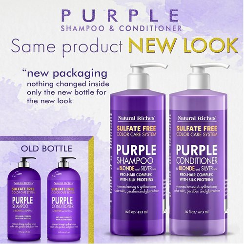 Natural Riches Purple Shampoo & Conditioner Set - Sulfate-Free, Color-Safe for Blonde & Gray Hair | 16 fl oz Each