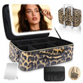 15''X11'' Large Makeup Bag with Removable Lighted Mirror, Professional Travel Make up Bag with Mirror and Light Cosmetic Train Case Organizer, PU Leather with Adjustable Dividers & Brush Storage Board