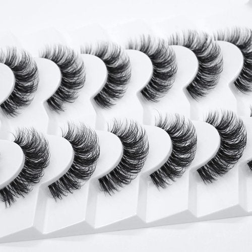 3D Clear Band False EyeLashes Natural Look Cat Eye Wispy Fake lashes Short Supernatural Cross Soft Reusable Lashes 7 Pairs-Happy Heartbeat(No.202)