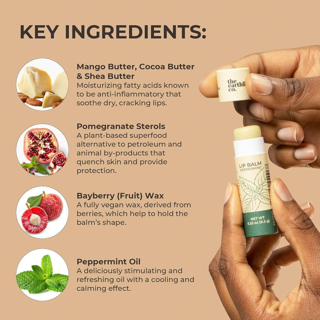 The Earthling Co. Lip Balm - Organic Mint Lip Care | Non-Tinted, Bee-Free Moisturizer (0.33 oz)