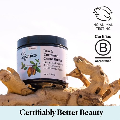 Sky Organics Cocoa Butter for Body, 100% Raw & Unrefined Ultra-Moisturizing Butter to Deeply Hydrate & Condition Skin, Promotes Smooth Skin Tone&Texture, Suitable for Tight or Dry Skin