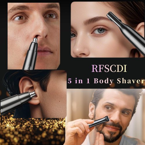 RFSCDI 5-in-1 Rechargeable Nose & Ear Hair Trimmer - IPX7 Waterproof Dual Edge Grooming Kit for Men & Women, Perfect for Hair Removal of Nose, Eyebrows, Beard, Bikini, and Facial Hair (Black)