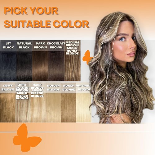 Single Clip In Hair Extensions Real Human Hair, Short Hair Extensions Clip Ins, Remy Balayage Highlight Seamless Hairpieces for Women 6 Pcs 14 Inch 36g Medium Brown Mixed Honey Blonde
