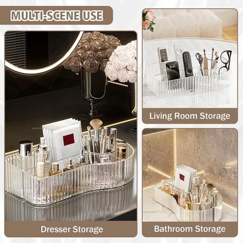 BVGDGSD Clear Makeup Organizer Countertop for Vanity Acrylic Skincare Storage and Make up Organization for Desk Cosmetic Display Case and Makeup Brush Holder for Bedroom,Bathroom,5 Compartments