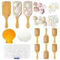 PANTIDE DIY Bamboo Hairbrush Craft Kit - 6 Set Hair Brush with Pearls Shells Brush Paint Decorate Craft Supplies, Make Your Own Mermaid Massage Hairbrush Birthday Party Gift for Women Girls