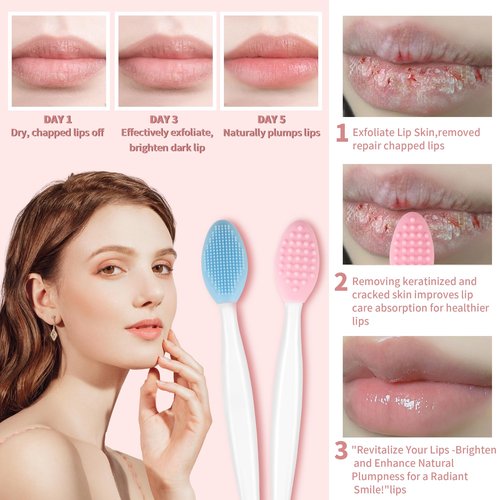 50 Pcs Lip Scrub Brush,Lip Scrubber Exfoliator,Double-Sided Silicone Lip Brush Tool for Men Women Lip Lightening, Lip Exfoliator Scrubber Tool for Dark Lips