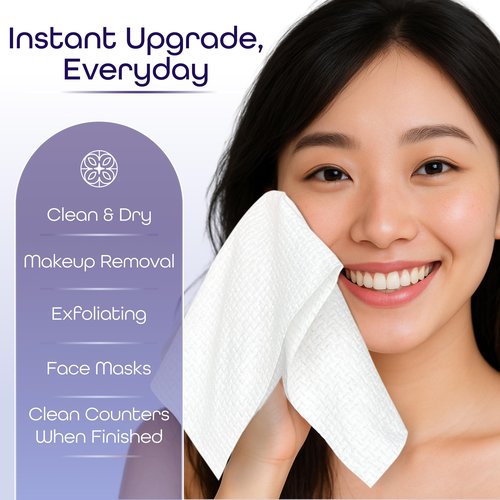 SkinMia Face Towels XL – Ultra Soft, Clean, Odor-Free Dry Towelettes for Skincare & Makeup Removal Wipes, Plant-Based, Gentle for Sensitive Skin, 50 Count