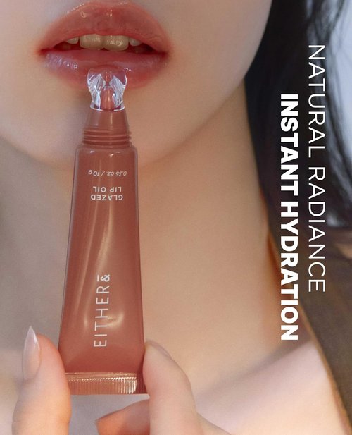 EITHER& Glazed Lip Oil - Tinted Lip Gloss with Peptides | Lightweight, Non-Sticky Moisturizer (10g)
