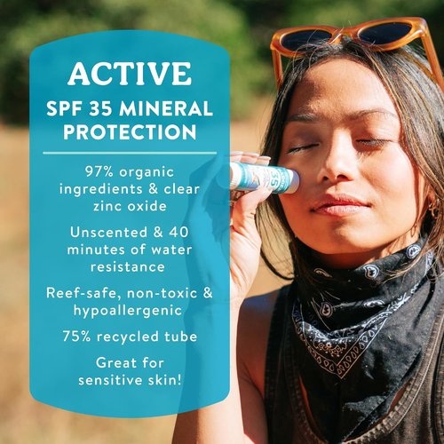 Badger Mineral Sunscreen Face Stick - SPF 35, Organic Unscented Zinc Oxide, Coral Reef Safe | 0.65 oz Travel Size