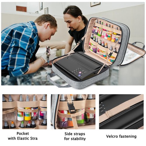 ELCUPA Tattoo Carrying Case-Tattoo Supplies Organizer-Tattoo Kit Case -Tattoo Supplies Carrying Bag for Tattoo Stencil Printer, Tattoo Ink, Tattoo Equipment, Tatoo Pens Black (BAG ONLY)