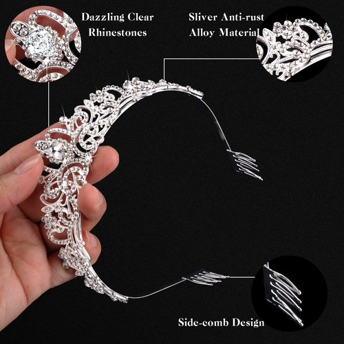 BBTO 10 Pcs Crystal Tiara and Crowns for Women Girls Princess Rhinestone Crown Queen Headbands with Combs Bride Tiaras for Christmas Birthday Party Gifts Wedding Prom Hair Accessories(Silver)