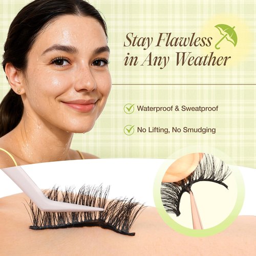 LASHVIEW Self Adhesive Eyelashes Natural Look Press On Lashes No Glue Need Eyelashes Reusable Cat Eye Wispy Self-adhesive False Lashes with Replacement Strips 5 Pairs(CV122)