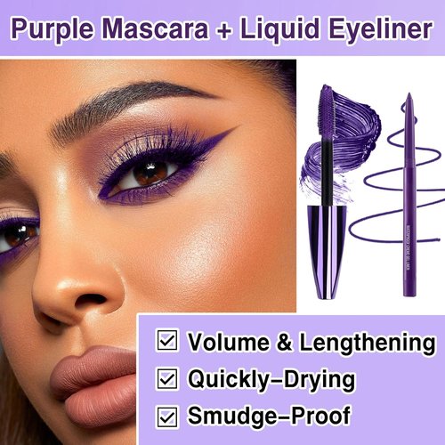 Skiennix Purple Mascara & Eyeliner Set - 5D Volume & Length, Waterproof, Natural Curling, All Skin Types