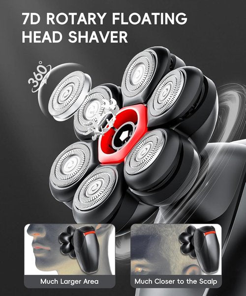 Skiennix 5-in-1 Men's Grooming Kit - 7D Rotary Electric Head Shaver | IPX8 Waterproof, Midnight Black