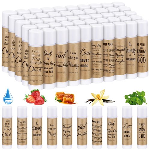 Dansib 50 Pcs Christian Lip Balm Bulk Bible Verses Lip Balm Scripture Christian Gifts for Women Men Faith Religious Church Party Favor Inspirational Gift for Staff Employee Coworkers