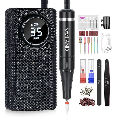 SAVILAND Professional Electric Nail Drill for Acrylic Nails : 35000RPM 2025 Portable Nail File Faster Removal Acrylic Nails & Large Battery Capacity for Nail Art, Pedicure Manicure Home Nail Salon
