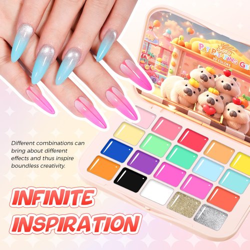 GELLAKTIK Sponge Pat Painting Gel, 20 Colors Neon Gradient Ombre Gel Nail Polish for French Manicure, Blooming Aura Nails with Sponge Applicators, UV/LED Curing DIY Nail Art Palette