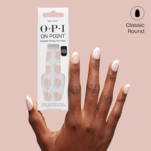 OPI On Point Press On Nails - Short Round & Squoval Styles | 24 Count With Nail Glue | Long Lasting & Reusable