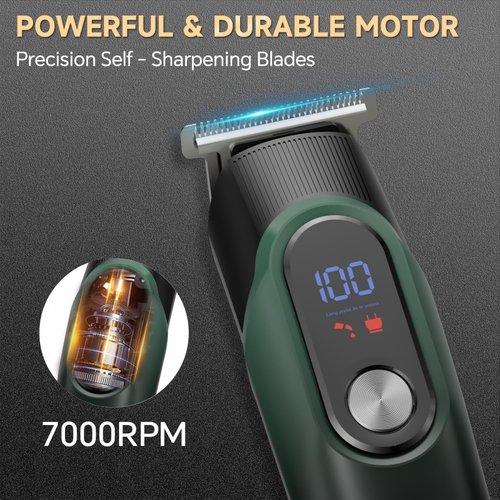 Beard Trimmer for Men: Professional Barber Hair Clippers, 5-in-1 Cordless Grooming Kit, Rechargeable Electric Razor & Shaver for Face, Mustache, Body, Ear, Nose Hair Trimmer with LED Display, Cyan