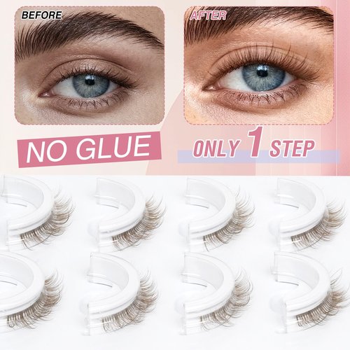 Self Adhesive Lashes False Eyelashes Natural Pre-glued Easy Lashes for Beginners No Glue Needed Press on Eyelashes Waterproof Wispy Strip Eyelashes by MERETON(12mm Brown）M863