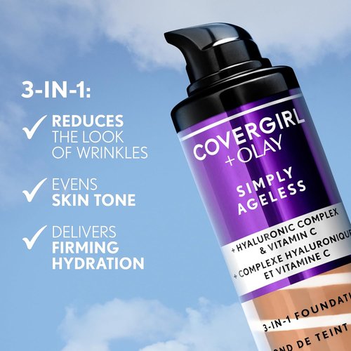 COVERGIRL & Olay Simply Ageless Liquid Foundation - Matte Finish with Hyaluronic Acid & Vitamin C | 200 Fair Ivory, 1 Count