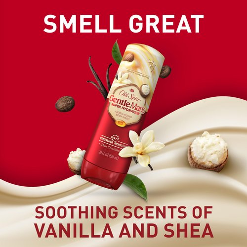 Old Spice Body Wash GentleMan’s Super Hydration for Men, 24/7 Renewing Moisture, Gentle on Skin with Skin Conditioners, Vanilla + Shea Butter Scent, 20 oz (Pack of 4)