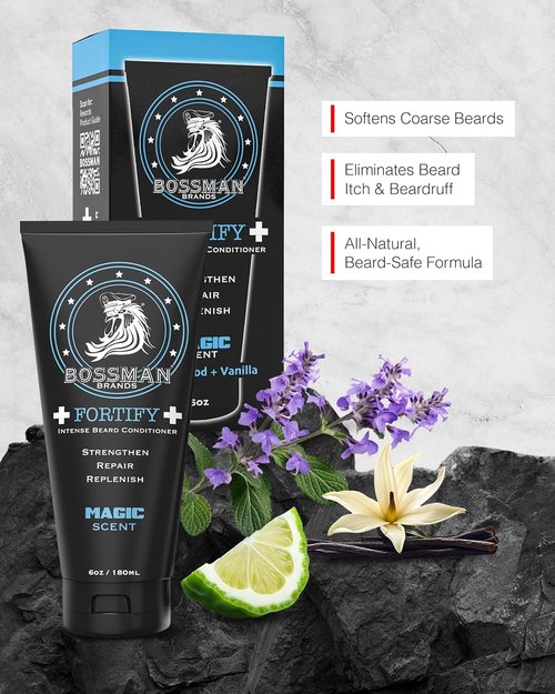 Bossman Fortify Intense Beard Conditioner - Magic Scent, Moisturizes & Protects - Thicker Formula, Made in USA