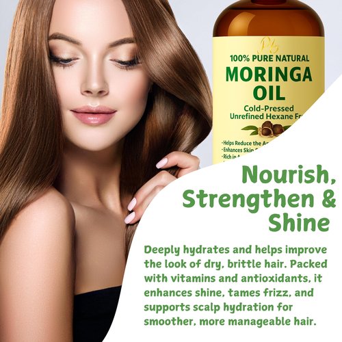 Pomberries Moringa Oil – 100% Pure, Cold-Pressed & Unrefined – Moringa Seed Oil for Face, Skin, Hair & Body – Hydrating, Anti-Aging Moisturizer – 4 fl oz Amber Glass Bottle