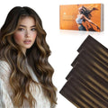 DOORES Invisi Edge Wide Tape in Human Hair Extensions, Dark Brown to Chestnut Brown 4PCS Injection Tape ins 20g 18 Inch, Injected 3 Inch Wide Extensions Straight for Thinning Hair