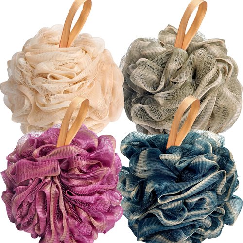 Fishent Loofahs Bath Sponge, 4 Pack 70g Soft Mesh Pouf Shower Puffs Loofa Exfoliating Body Scrubber Ball for Men and Women