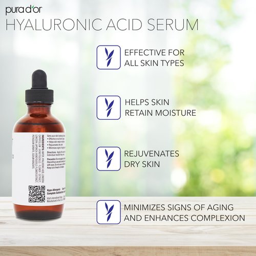 PURA D'OR Hyaluronic Acid Serum For Deep Hydration (3.3oz x2 = 6.6oz) Anti-Aging, Plumping & Moisturizing Formula For Smooth, Supple Skin - Natural Skincare Boost - Fine Lines & Wrinkle Reducer
