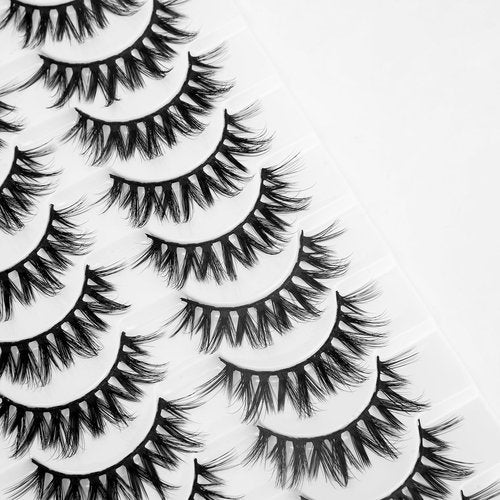 SONAFEEL False Eyelashes Wispy Full Natural Faux Mink Lashes 14mm 10Pairs Spiky Strip Lashes Pack Reusable Slightly Dramatic Fake Lashes