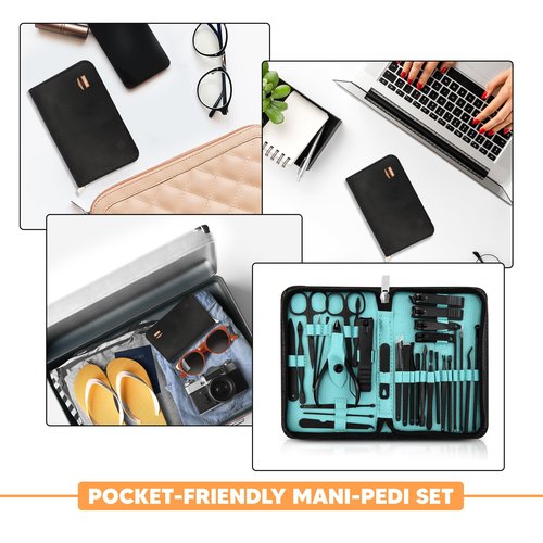 Utopia Care, Manicure Kit for Women and Men, Manicure Set with Nail Clippers or Nail Kit Includes Fingernail & Toenail Clippers, 31Pcs Pedicure Kit Stocking Stuffers with Travel Case, Black