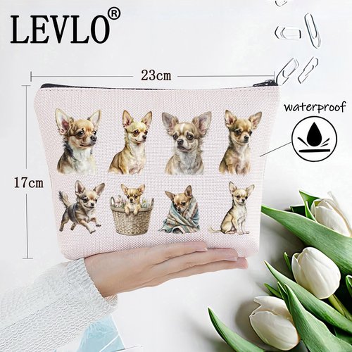 LEVLO Chihuahua Cosmetic Makeup Bag Gift For Chihuahua Lover Chihuahua Mom Travel Pouch Bag Chihuahua Merchandise (Chihuahua)