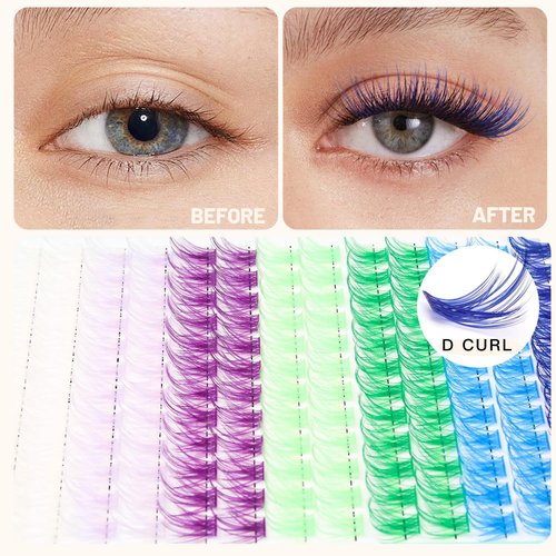 BODERMINCER Lash Clusters Kit 10-12-14-16mm Mixed Natural D Curl Fairy Lashes Pre-glue Lash Extension Kit Bond and Seal Kit For Self Use DIY at Home (Lash KIT M02# Colorful 14MM)