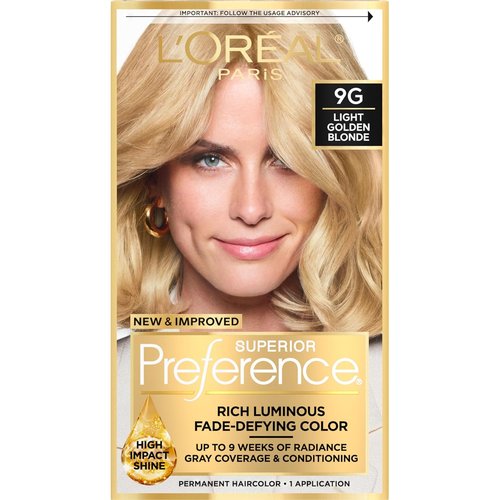 L'Oreal Paris Hair Color - Superior Preference Luminous Fade-Defying Dye, Light Golden Blonde 9G, 1 Kit