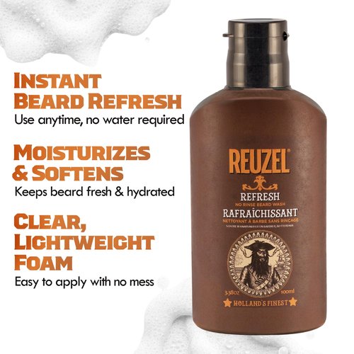 Reuzel Refresh No Rinse Beard Wash, Instantly Freshens Beard, 3.38 oz