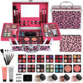 Anpro All-In-One Leopord Double Folding Makeup Kit with Case, Pro Teen Makeup Set, Full Starter Kit with Makeup Brushes, Lipsticks, Eyeshadow Palette, Blushes, Glitter Gel, Ideal Present for Girls
