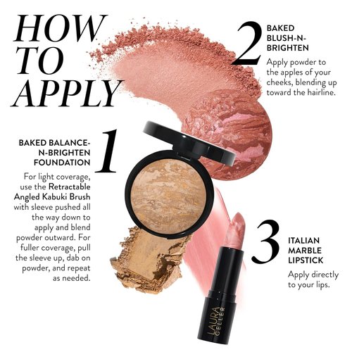 Laura Geller New York Marble Magic Kit - Baked Balance-n-Brighten Foundation & Blush Duo, Deep + Pink Buttercream Lipstick