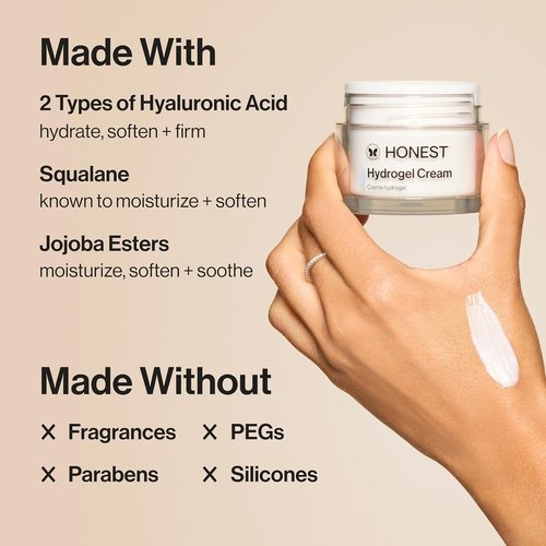 Honest Beauty Mini Hydrogel Cream - Lightweight Moisturizing Water Cream with Hyaluronic Acid | Fragrance-Free, Vegan | Travel Size, 0.57 fl oz