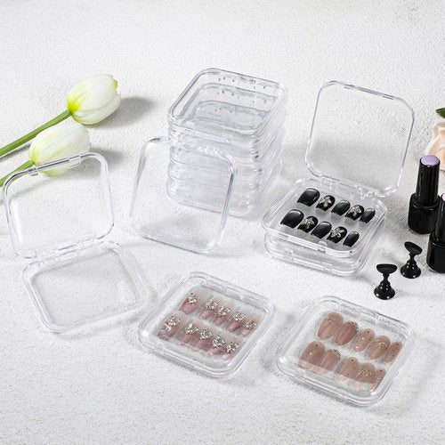 PEOVLVN 20pcs Press on Nail Storage Box Press on Nails Packaging Fake Nail Storages Case with 90 Pcs Adhesive Double Sided Tape for Fake Nail Storage Nail Display Nail Salon