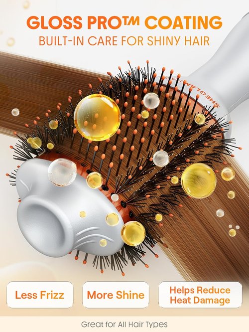 SheGlam 4-in-1 Hot Air Brush - 24K 10-in-1 Shine Hair Oil for Effortless Styling